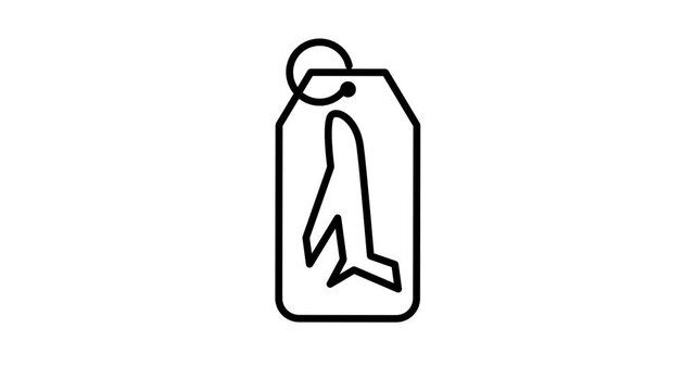 Luggage baggage tag icon shown as a hanging paper label attached with a string representing travel identification and checked baggage handling process