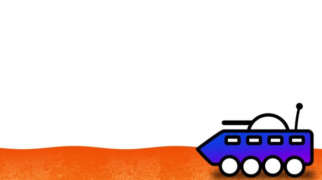 Mars rover space exploration vehicle icon driving steadily across an orange textured planet surface representing a distant space mission and travel