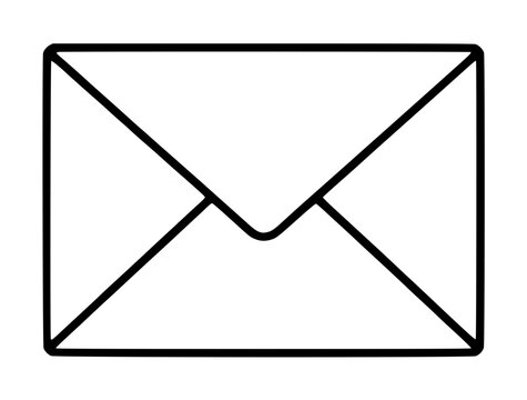 Minimalist hand-drawn envelope vector icon illustration featuring clean black outline of a closed sealed letter with classic triangular flap design on white background