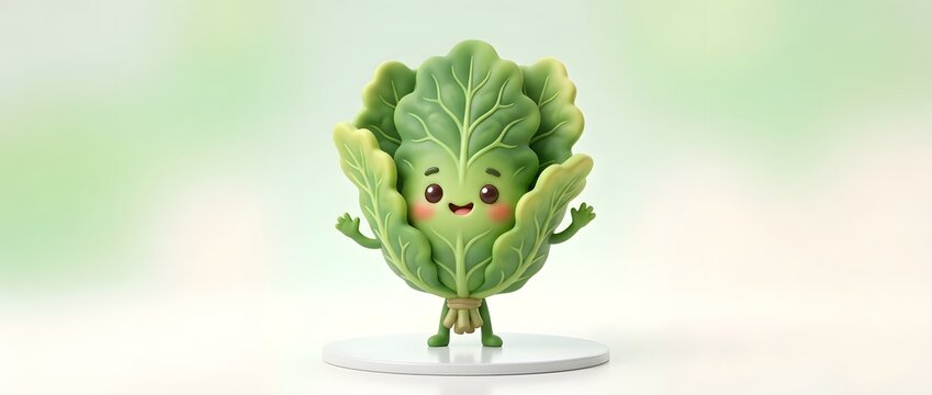 Joyful animated green vegetable character with cute face and open arms