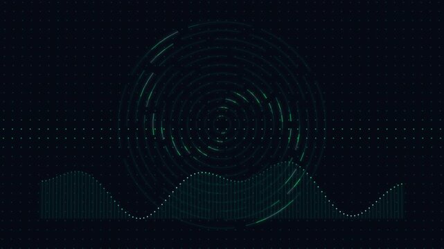 Digital waveform and radar circle on dark background, technology concept