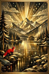 Fototapeta premium Majestic fox amidst starry landscape.