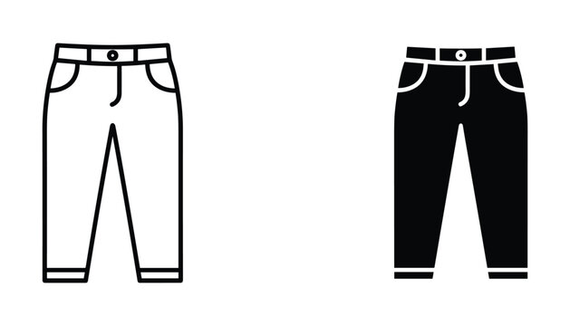 Pants trousers clothing item in outline and solid black vector graphics on white background