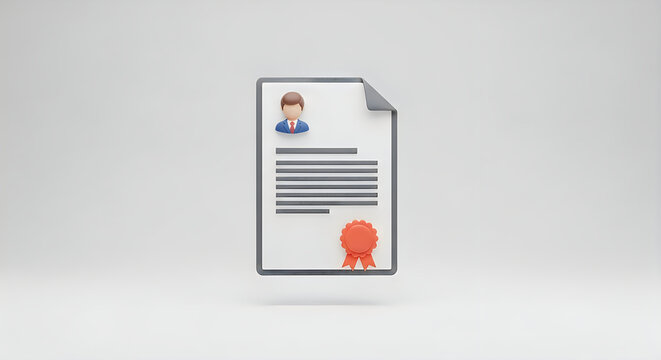 Pixel art icon of a resume document with a person avatar and a red wax seal