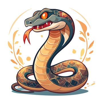 Dangerous cobra snake vector graphic with open hood and sharp tongue out for wild reptile predator nature wildlife artwork design
