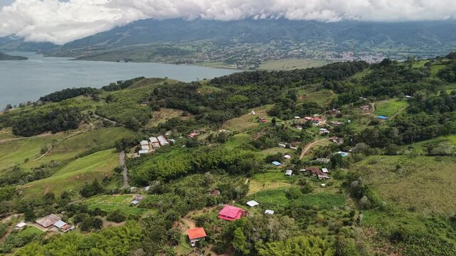 Beautiful drone view of Lake Calima landscape