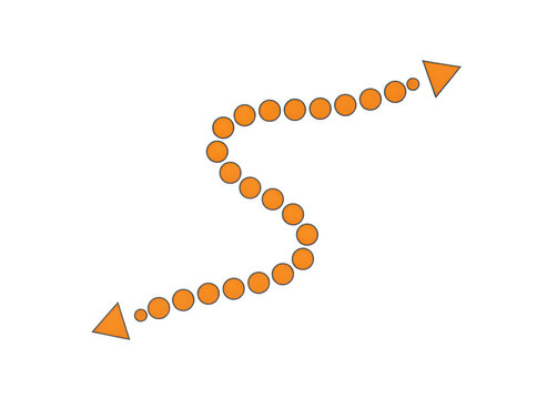 Orange dotted wavy arrow line with triangle points