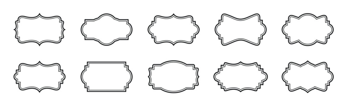 Vintage line frames. . Retro outline ornate labels, borders for packaging, wedding invitation, branding and certificate, menu and photo decoration. 