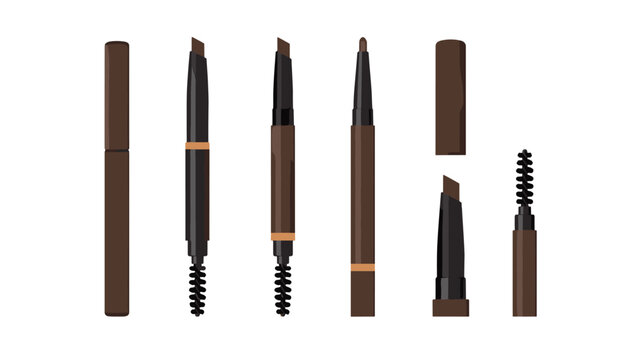 Brown eyebrow pencil set with spoolie brush on white background