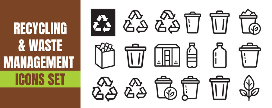 Eco Recycling Waste Icons set,  Outline Minimal Stroke icons bundle, Trash Zero Waste Green Environment Clean Vector UI Icon Set  Collections