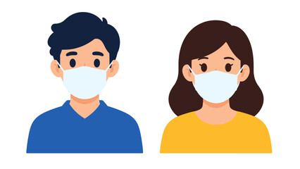 Fototapeta premium Masked man and woman avatar illustration on white background