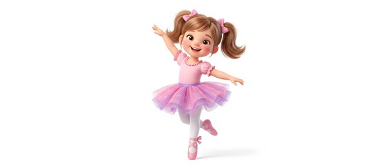 Fototapeta premium Animated young girl in ballet tutu performing graceful dance pose