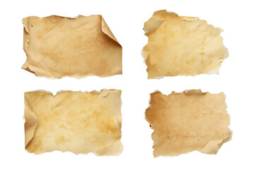 Fototapeta premium Set of four aged parchment cards isolated on transparent background