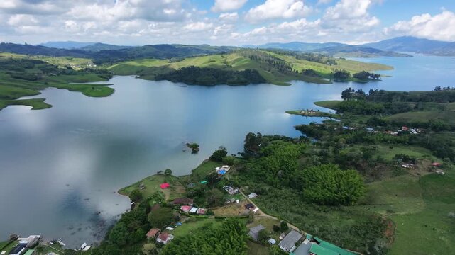 Spectacular aerial view of Lake Calima landscape
