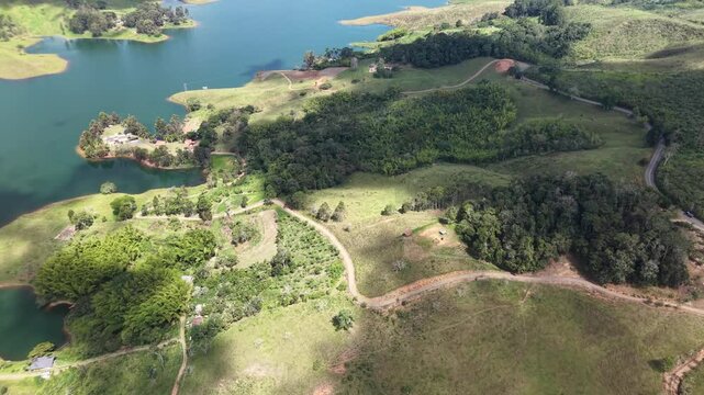 Panoramic aerial view of Lake Calima landscape
