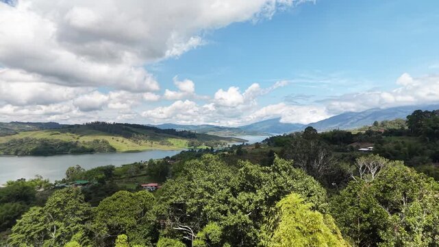 Beautiful aerial view over Calima Lake valley