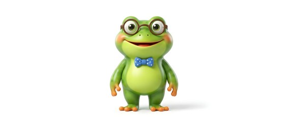 Fototapeta premium Cartoon frog character wearing glasses and bow tie