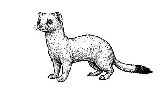 Hand drawn ermine weasel in vintage engraving style.