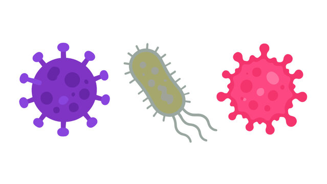 Cartoon virus and bacteria icons on white background