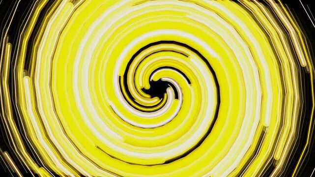 Abstract yellow digital whirlpool motion graphics with a black background and bright neon circular pattern suitable for dynamic visual presentations and modern designs.