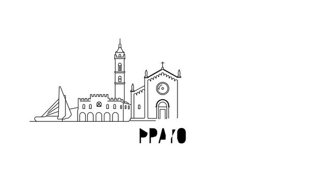 Simple line drawing shows Prato's skyline