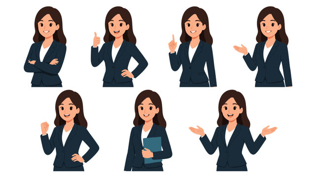 Businesswoman character set with different presentation poses