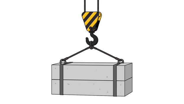 Crane hook lifting concrete blocks with slings illustration