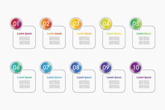 infographic elements template, business concept with 10 steps, rectangle shapes design with multi gradient color label for workflow layout, diagram, annual report, vector