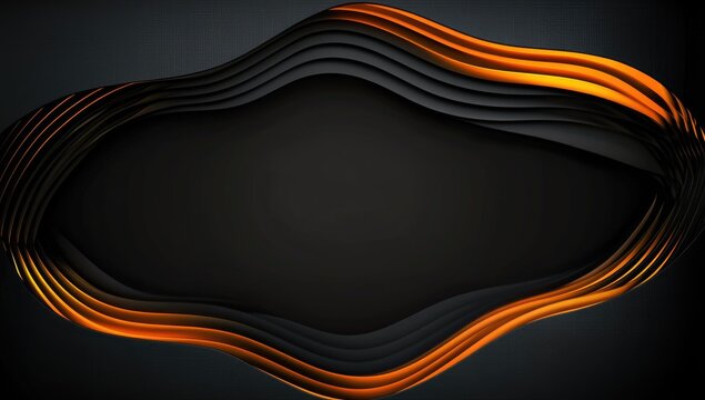 3D render, abstract background with lines and orange light in the center, black empty space inside a rectangular frame.