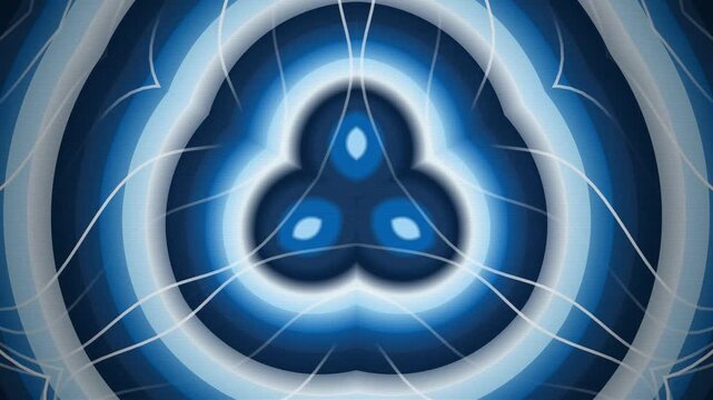 Suitable for backgrounds, wallpaper, digital art, web design. A mesmerizing symmetrical blue abstract circular pattern with glowing neon light waves.
