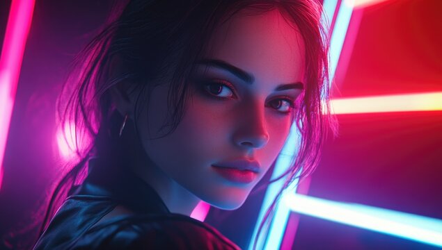 3D render, abstract geometric background with neon lines forming a tunnel or corridor on a black backdrop.