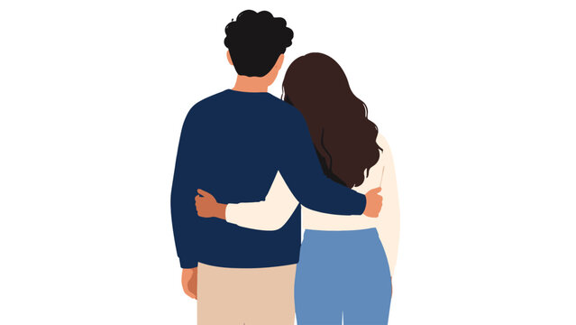 Back view of couple standing with arms around each other