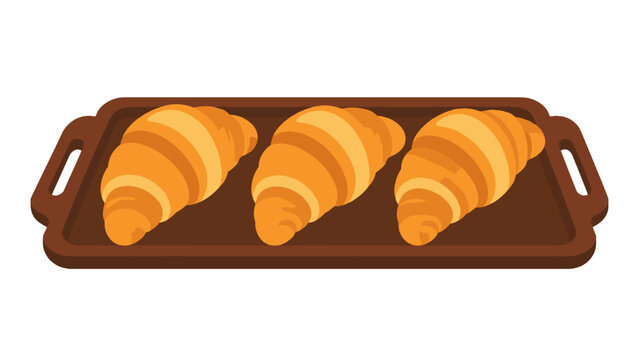 Three croissants on a wooden serving tray vector illustration
