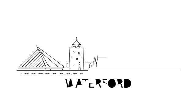 Minimalist line drawing of Waterford skyline