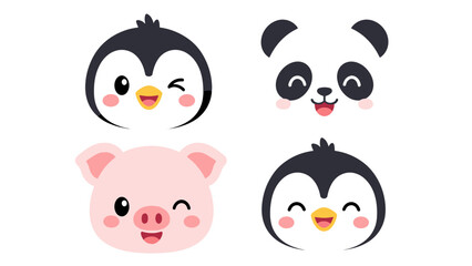 Cute cartoon animal face set with penguin panda and pig © Andrei