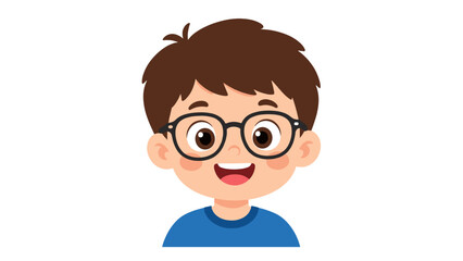 Cute cartoon boy with round glasses and smiling face