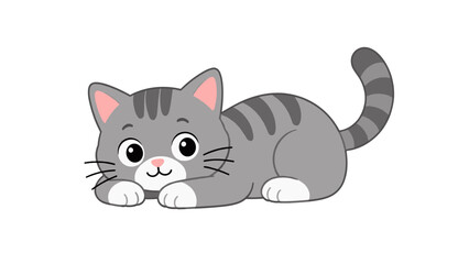 Fototapeta premium Cute gray tabby cat lying down cartoon vector illustration
