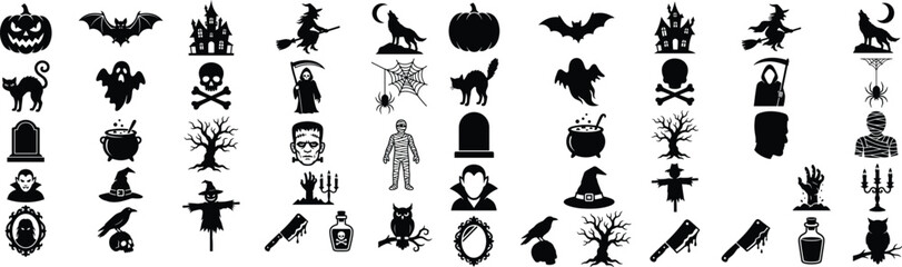 Fototapeta premium Halloween Icon Silhouette Vector Mega Bundle SVG Cut File Set
