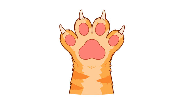Orange striped cat paw with pink pads illustration