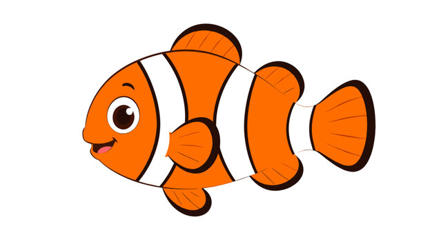 Cute orange clownfish cartoon vector isolated on white