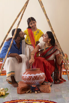 south indian family celebrating pongal