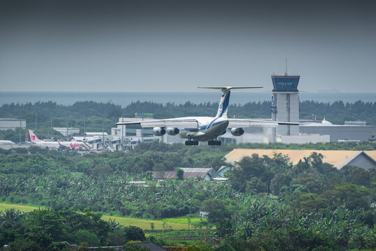 SEMARANG, INDONESIA - MARCH 23: An Ilyushin Il-76 transport aircraft lands at Ahmad Yani International Airport.