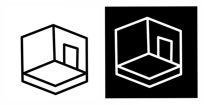 Minimalist room corner icon with geometric walls, floor and doorway, ideal for architecture, interior design, construction, real estate, and building projects.