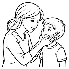Fototapeta premium Mother gently touches son's face loving interaction