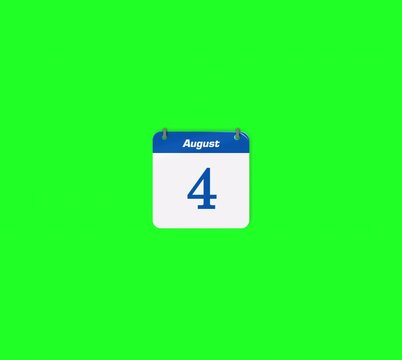 Modern Animate Flip Date Change 4 to 5 August with Transparent and Green Screen Background
