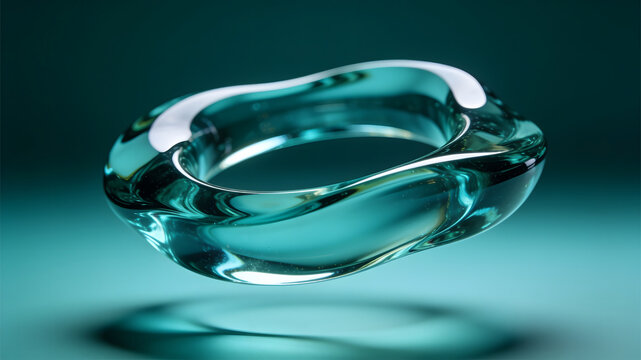 Modern glass torus shape floating on teal background