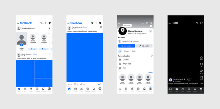 Facebook feed mockup with logo and emoticons. Social media mock up template. Facebook post frame carousel template.