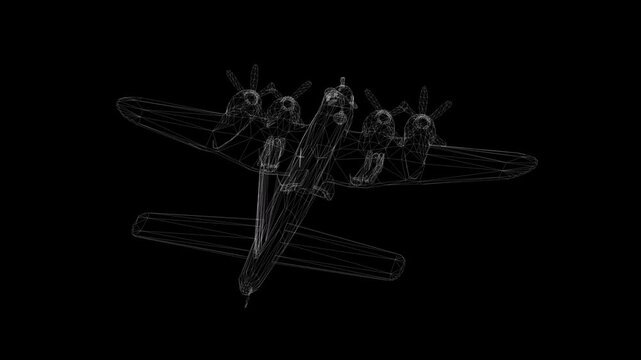 World war ii bomber airplane 3d wireframe animation
