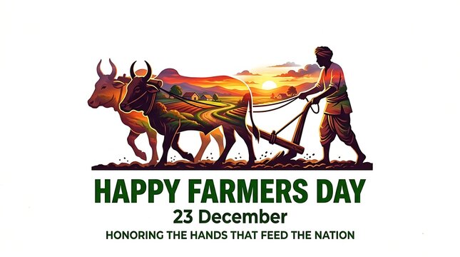 Farmers day agricultural celebration with plowman and oxen, agriculture