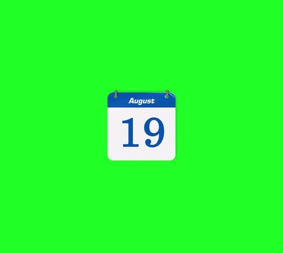 Modern Animate Flip Date Change 19 to 20 August with Transparent and Green Screen Background